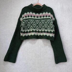 Free People Sweater Womens XS Fair Isle Cropped Knit Pullover Boho